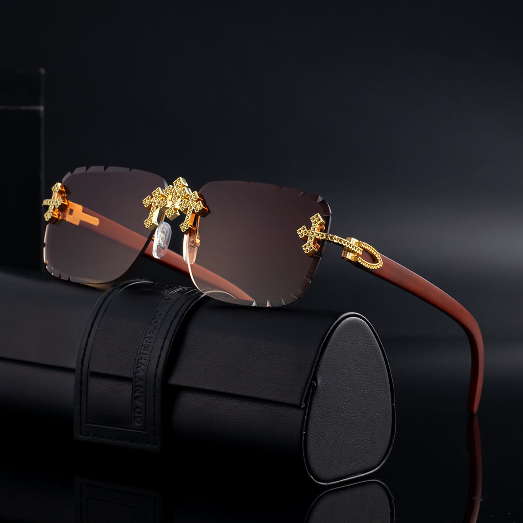 European And American Retro Frameless Mens Diamond Sunglasses