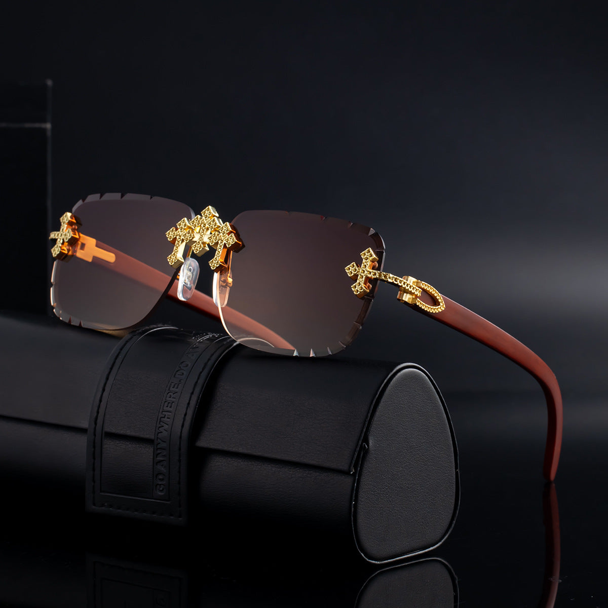 European And American Retro Frameless Mens Diamond Sunglasses