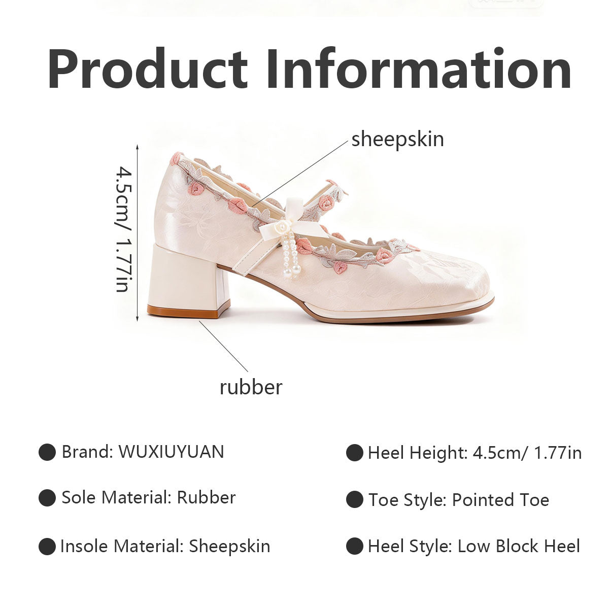 Elegant Oriental Jacquard Satin Mary Jane Shoes With Embroidered Lace And Pearls, Non-Slip Rubber Sole, Comfortable And Non-Fatiguing, Versatile High Heels For Everyday Wear, Parties, And Weddings