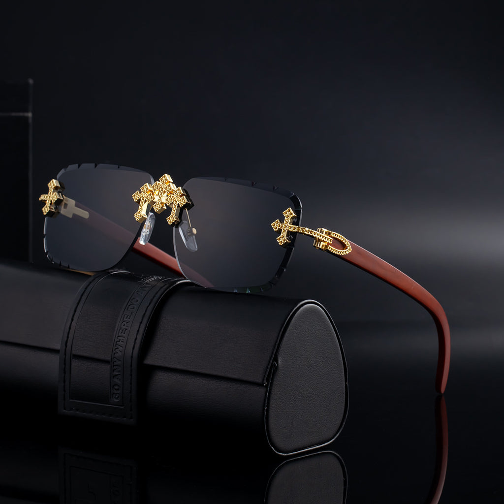 European And American Retro Frameless Mens Diamond Sunglasses