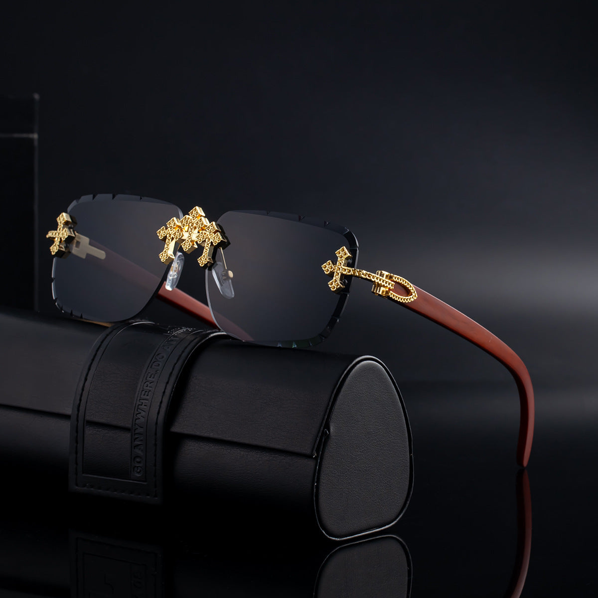 European And American Retro Frameless Mens Diamond Sunglasses