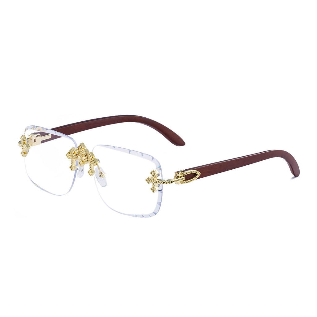 European And American Retro Frameless Mens Diamond Sunglasses