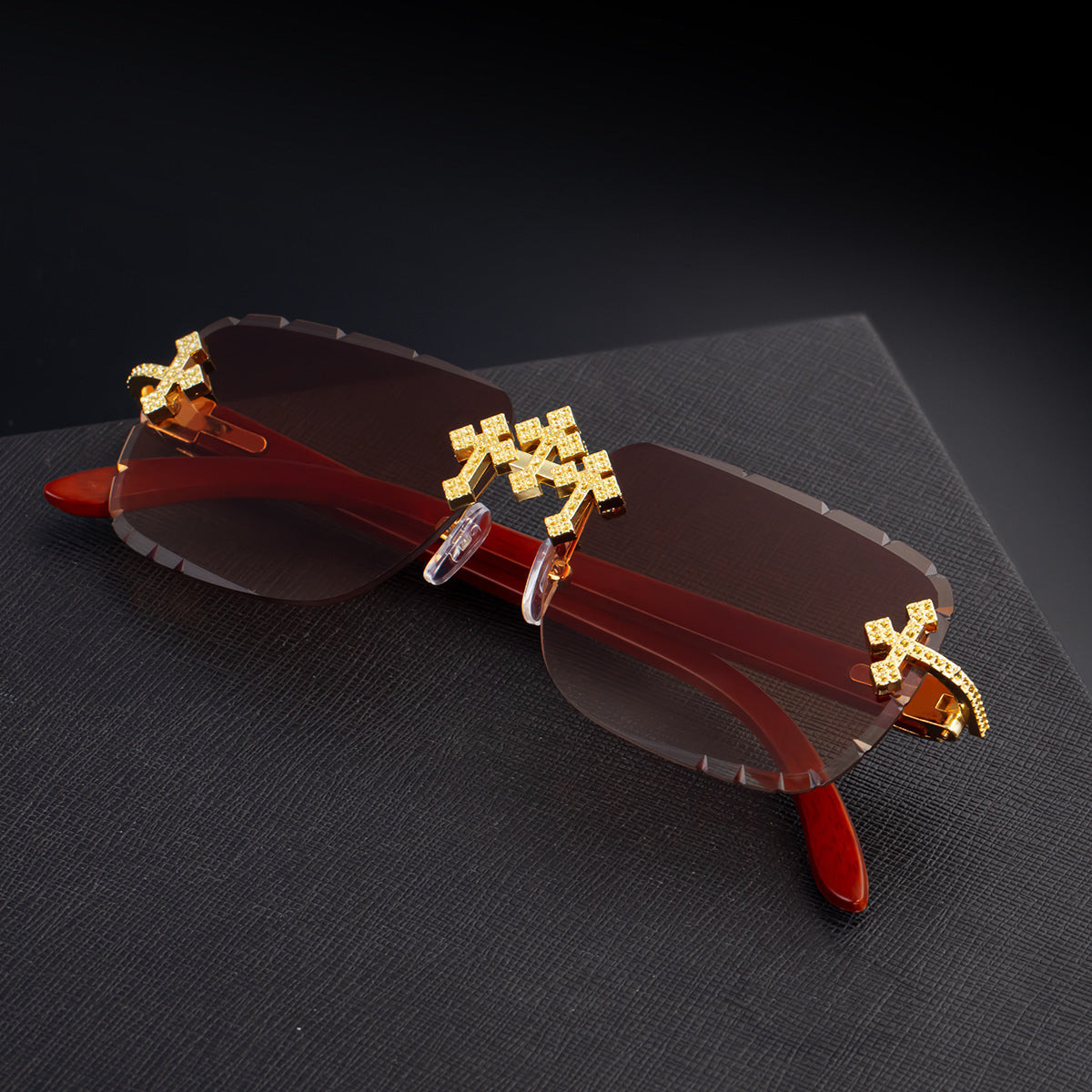 European And American Retro Frameless Mens Diamond Sunglasses