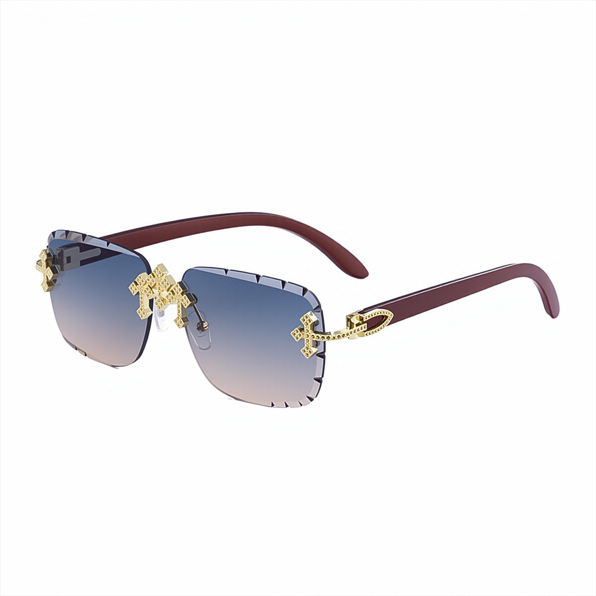 European And American Retro Frameless Mens Diamond Sunglasses