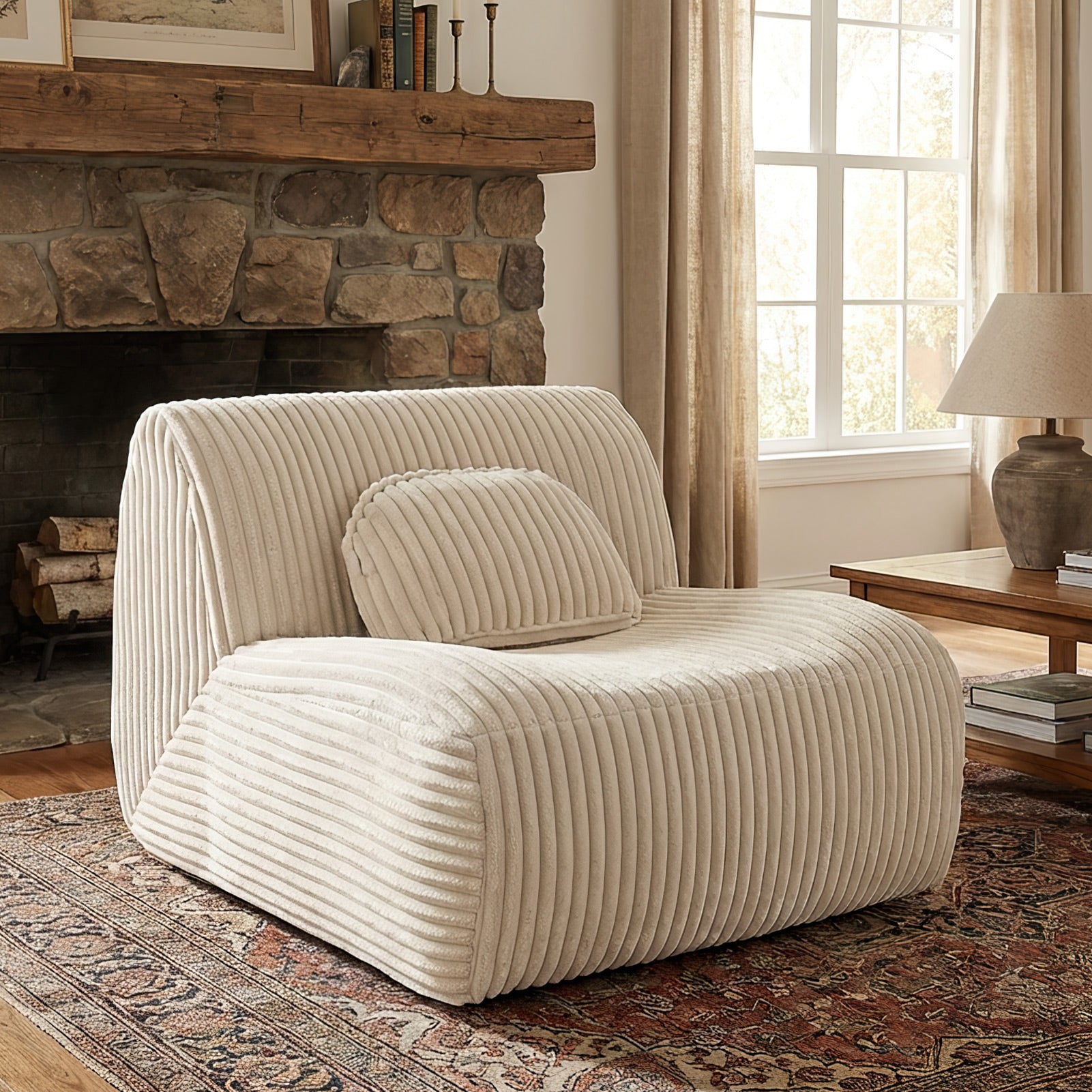 Lounge Sofa Beige 102x91x75cm Soft Comfortable Plush Sponge Lounge Chair For Home Living Room Bedroom No Assembly Required